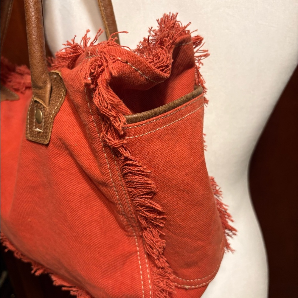 Myra Canvas and Leather Large Red Shoulder Bag Purse - Picture 7 of 7